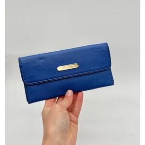 Michael Kors Blue Pebbled Leather Back Flap Wallet Zip